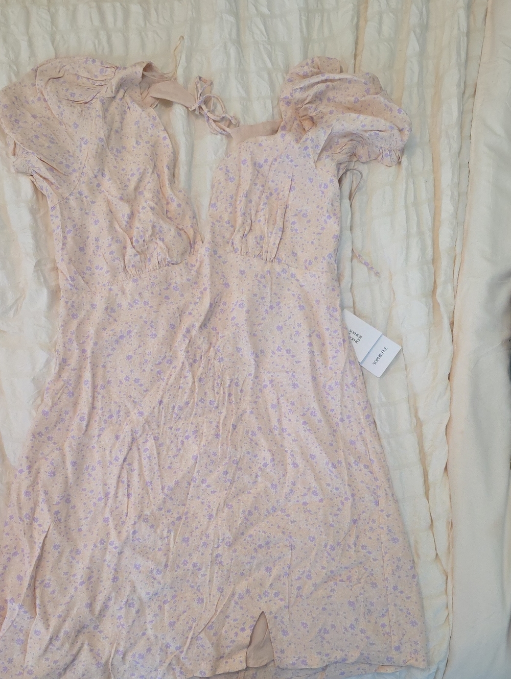 Sophie Rue Floral Puff-Sleeve Midi Dress in Light Pink Nwt M